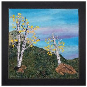 THREE ASPENS - painted and stitched cotton fabric. New